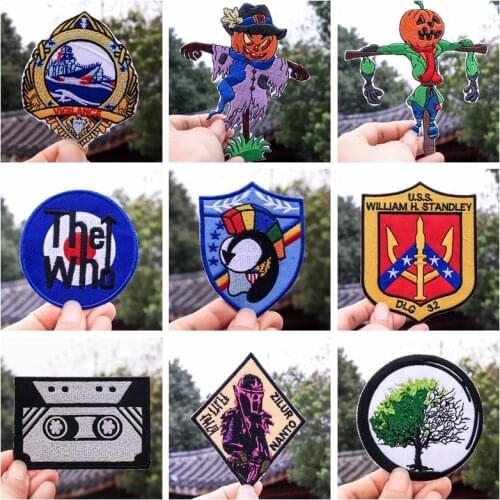 High grade Scarecrow Patches Iron On Videotape Music Embroidery Applique Spring and autumn tree Badges Transfer Brand Stickers