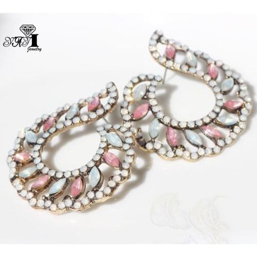 YaYi Jewelry Multi Flower Dangle Crystal Ancient Gold Color Wear Ear Band Tassel Wedding Stud Drop Hoop Clip Earrings For Woman