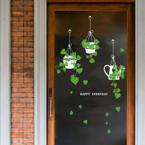 Green Plants Potted Wall Decals Window Glass Door Stickers Removable Self adhesive Wallpaper Posters