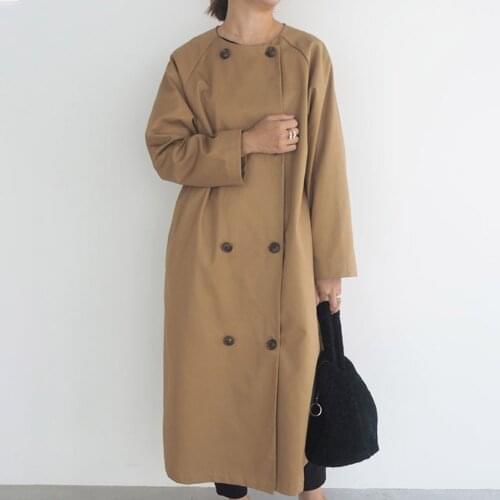 Ladies Autumn/Spring Khaki Windbreaker Women British-Style Fashion Double Breasted Trench Coat Trendy Loose O-neck Long Coat