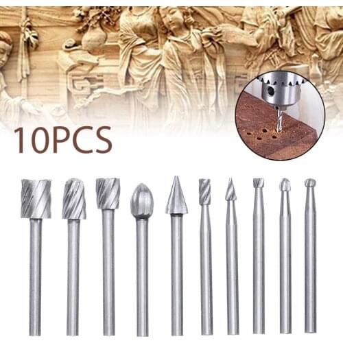 1 Set 10pcs Router Bits Different Sizes For Burr Milling Cutter Carving Machine High Speed Steel Woodworking Engraving Tool