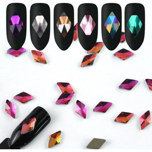 10pcs/lot Rhombus Nail Rhinestone 6*10mm Crystal 3D Shining Nail Art Decoration Various Back Stones Tips