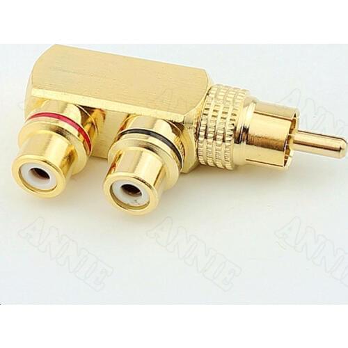 30pcs/lot Pure copper lotus audio video tee one minute two RCA one male 2 female socket AV adapter male to female