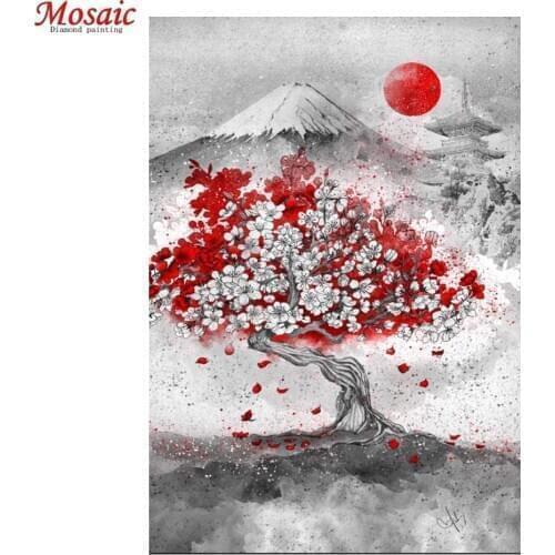 Diy Diamond Painting Mount Fuji Cherry Tree Diamond Mosaic Scenery Cross Stitch Diamond Embroidery Rhinestones Home Decor