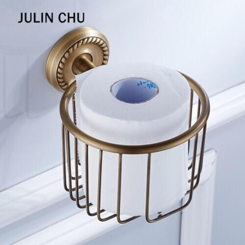 Antique Toilet Paper Holder Retro Bronze Black Brass Kitchen Bathroom Bath Shower Shampoo Storage Lavatory Tissue Basket Shelf