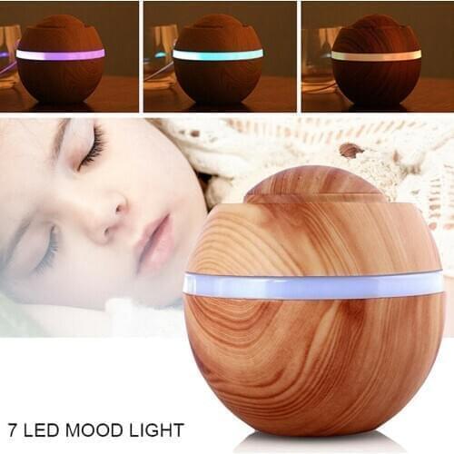 Safe Wood Pattern Air Humidifier 500ML Ultrasonic Humidifier Aroma Diffuser 7 Colors Light Humidifier With Night Light Mute