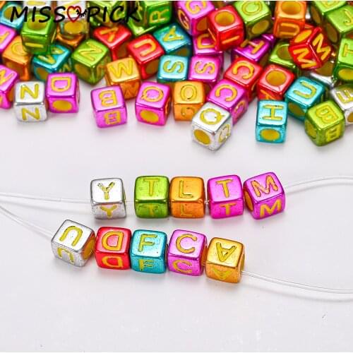 100pcs/lot Acrylic Beads Square Flat Alphabet Letter Beads Charms for Handmade Craft Jewelry Making DIY Bracelet Accessories