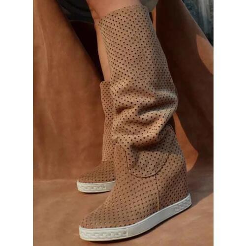 Carpaton Hot Selling Round Toe Height Incresaing Woman Boots High Quality Suede Knee High Boots Runway Fashion Shoes