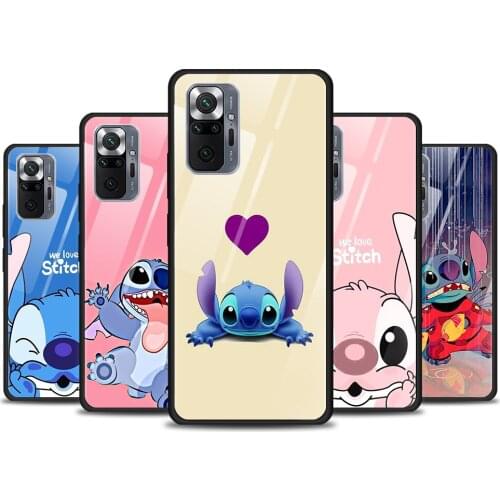 Cute Lilo Stitch Tempered Glass Cover For Xiaomi Redmi Note 10 10S 9 9T 9S 8T 8 9A 9C 8A 7 Pro Max Phone Case