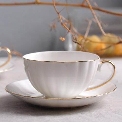 European Coffee Sets Bone China Cups And Saucers Ceramic Mugs Simple Style White With Golden Handle 200ml Teaware Home Office