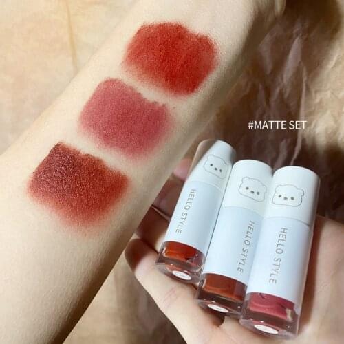 3Pcs/Set Bear Design Tube Lip Glaze Pretty Moisturizes Long-lasting Waterproof Lightweight Lip Gloss Beauty Women Lip Makeup