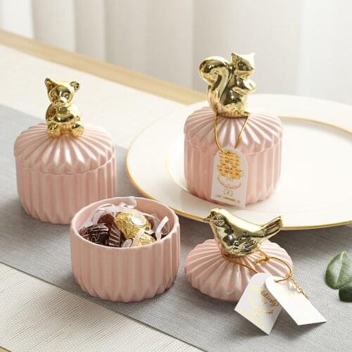 Ceramic Candy Jar Golden Animal Cover Candy Box Sealed Jar European Creative Dried Fruit Storage Jar Wedding Party Gift