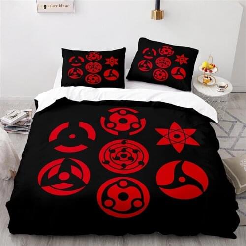 Japan Anime Sharingan Printed Duvet Cover Set with Pillowcase Akatsuki Red Cloud Logo Bedding Set Single Double Queen King Size