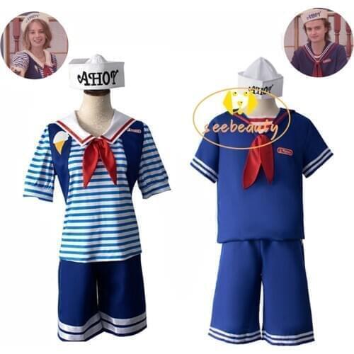 Stranger Things Cosplay Costume Sailor Suit Robin Steve Harrington Uniform Scoops Ahoy Men Women Teenager 80s Outfit Halloween