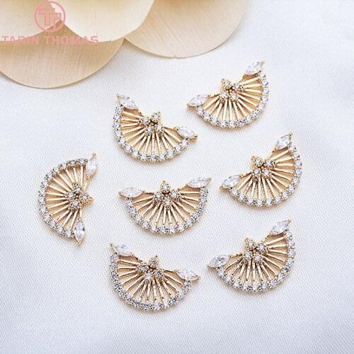 4PCS 17*10mm 24K Gold Color Brass with Zircon Sector Pendants Charms High Quality Diy Jewelry Findings