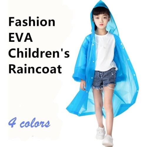 Boy Girl Children Waterproof EVA Transparent Raincoat Kids Hat Clear Rain Coat Outdoor Rainwear 4 Colors
