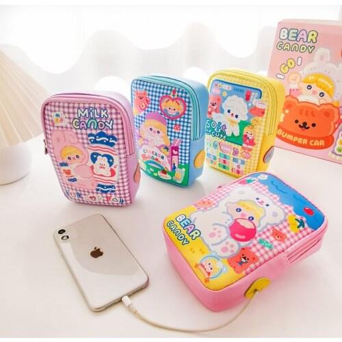 Cute Cartoon Bear Candy Digital Bag Cute Cartoon Ins Mobile Phone Cable Charging Power Bank Storage Pouch Protective Case
