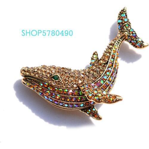 Fashion Jewelry New Whale Breast Pin Cute Brooch for Women Gold Color Rhinestone Ocean Style Brooch Pin Coat Garments Lady Gifts