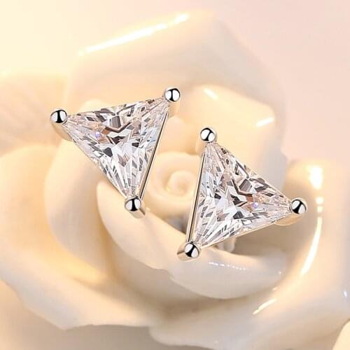 Fashion Female Earrings 925 Sterling Silver Geometric Triangle Earrings for Women Couple Zircon Star Wedding Jewelry