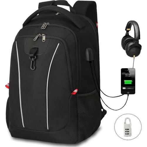 Men Reflective Strip Anti-theft 17.3 Inch Laptop Backpack Notebook USB Waterproof Rucksack Man School Travel Bag Pack For Male