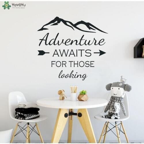 YOYOYU Wall Decal Adhesive Inspirational Wall Stickers Quotes Adventure Awaits Those Looking Mountain Arrow Interior Decor CT621