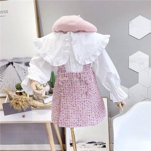 2021 spring Autumn New Arrival Girls Fashion 2 Pieces Suit Top+plaid Skirt Kids Clothes Girl Set