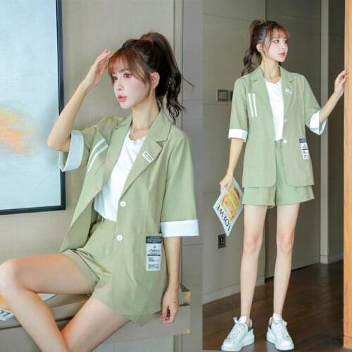 Summer New Cotton Hemp Blazer Shorts Suit Casual Two-piece Set Suit Ensemble Femme Survetement Year-old Female Costume