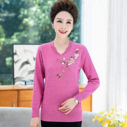 2021 Fall Winter Knitted V-neck Sweater Embroidery Basic Long Sleeve Pullover Bottoming Shirt Women Jumper Tops Warm Clothing