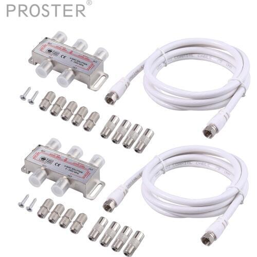 PROZOR 2 pcs 4-pin F-Type Screw Connector Splitter for Virgin Cable Sky Satellite COAX Splitter 5-2500MHz
