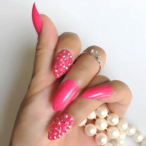 Rose red custom all water drill Sequin fine high heel pressure fake nail black green artificial fake nail art decoration