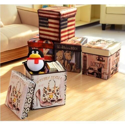 1PC Retro Folding Stool Sit box Shoes Stool Storage Box Organizer Underwear Kid Toys Cosmetics Shoe Taburete Home Decor ND 001