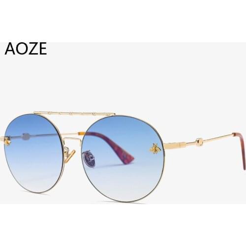 2020High Quality Vintage Bee Round Sunglasses Sunglasses Retro Metal Frame Glasses Ladies Oversized Shades oculos feminino UV400