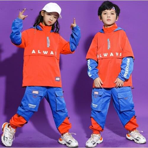 2021 New Modern Dance Hip Hop Dancing Clothes Children Long Sleeve Jacket Hiphop Pants Boys Girls Jazz Performance Wear DQS6645