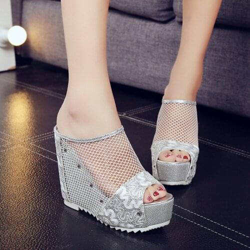 Wedge heels platform shoes Women Flip Flops Hollow Wedge High Heel Shoes Ladies Summer Sandals sandals in women high heels f69