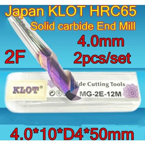 4.0*10*D4*50mm 2pcs/set 2 flutes Japan KLOT HRC65 Solid carbide End Mill Hardness 65 degrees The following material processing