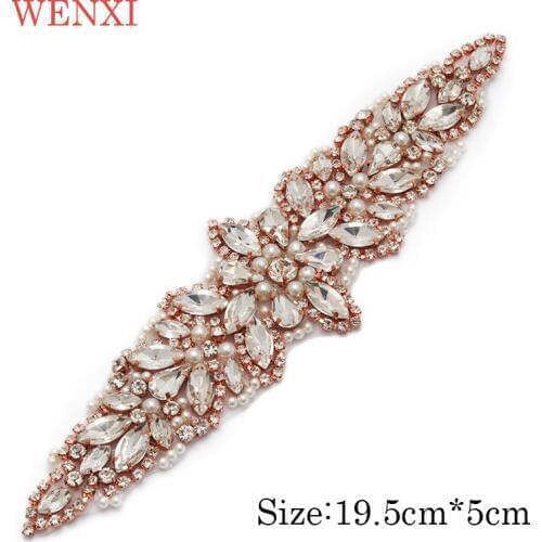 WENXI 10pcs Wholesale Bridal Gown Sash Rose Gold Crystal Rhinestonesd Appliques Sewing On For Wedding Dress Accessory WX940