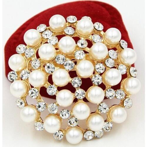 Gold Color Imitation Cream Pearl And Austria Crystals Brooch Women Wedding Bridal Bouquet Brooch Pins