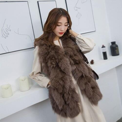 2021 Women Winter Fashion Genuine Fur Vest Jacket Female Slim Real Fox Fur Waistcoat Ladies V-neck Warm Sleeveless Coats U633