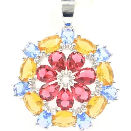 29x15mm Pretty Created Big Gemstone Pink Tourmaline CZ Womans Gift Silver Pendant
