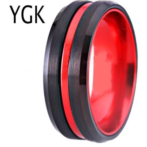 8mm Womens Wedding Engagement Ring Black Tungsten Ring With Red Anodized Aluminum Mens Anniversary Ring Party Gift Drop Ship