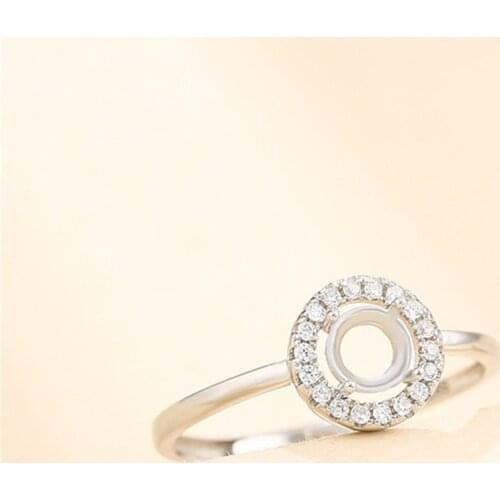 Ring Setting for 5x5mm Round Cabochons Ring Base White Gold Plated 925 Silver Zircon Adjustable Ring Blank SR0209