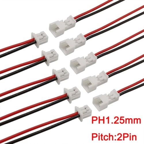 1/2/5/10 Pair JST 1.25mm 2Pin Male Female Plug Jack Wire Connectors Pitch 1.25mm 2P JST Plug Socket Terminal Cable Length 15CM