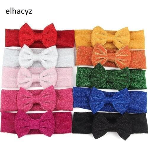 1PC NEW Girls Solid Elastic Headband for Children Glitter 4''Bow Turban Hairband Hair Accessory Kids Elastic Hair Bands Headwear