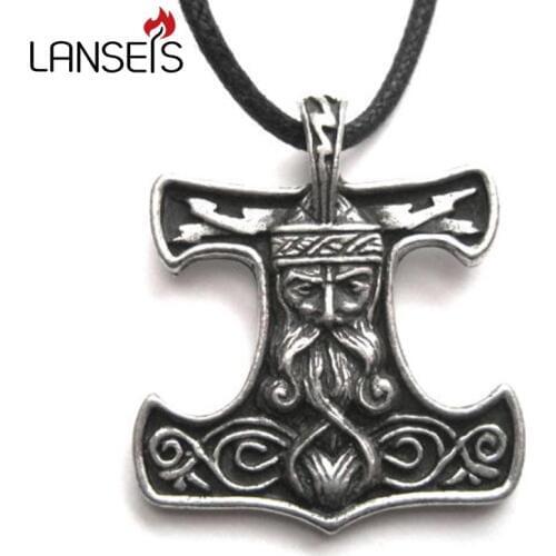 10pcs norse Thors Hammer Norse Amulet Cord Necklace viking pendant necklace men jewelry