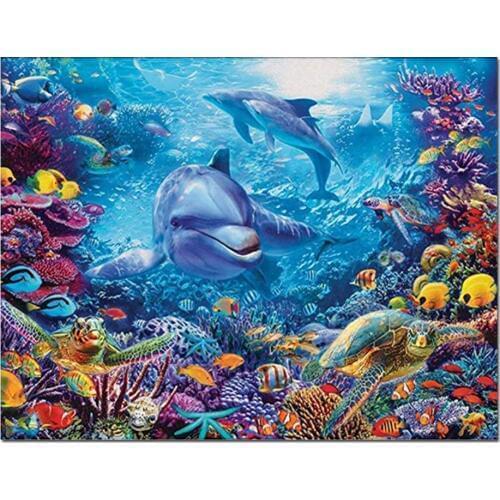 5D Diy Diamond Painting Animal Ocean Dolphin Cross Stitch Full Round Rhinestone Diamond Mosaic Embroidery European Home Decor