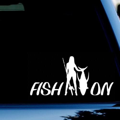 8"*4" FISH ON Girl Chick Fishing Decal Car Truck Boat Bumper Window Sticker