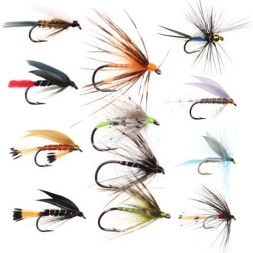 Bimoo 6PCS/Lot Multi-Style Fly Fishing Dry Wet Nymph Emerger Pupae Tenkara Streamer Stonefly Bead Head Nymph Flies Trout Lures