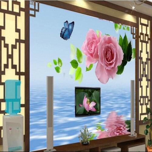 Beibehang Large custom wallpaper red roses reflection HDTV living room bedroom home decoration