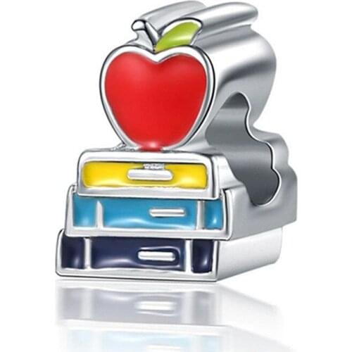 1Pcs New Cute Book Apple Pendant DIY Beads Suitable for Original Pandora Charm Bracelet Ladies Jewelry Making Gifts