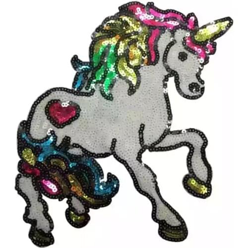 Color Sequins Unicorn Patches for Kids Clothes Sew On Paillettes Embroidery Patch DIY Accessory Fashion Aminals Horse Patches